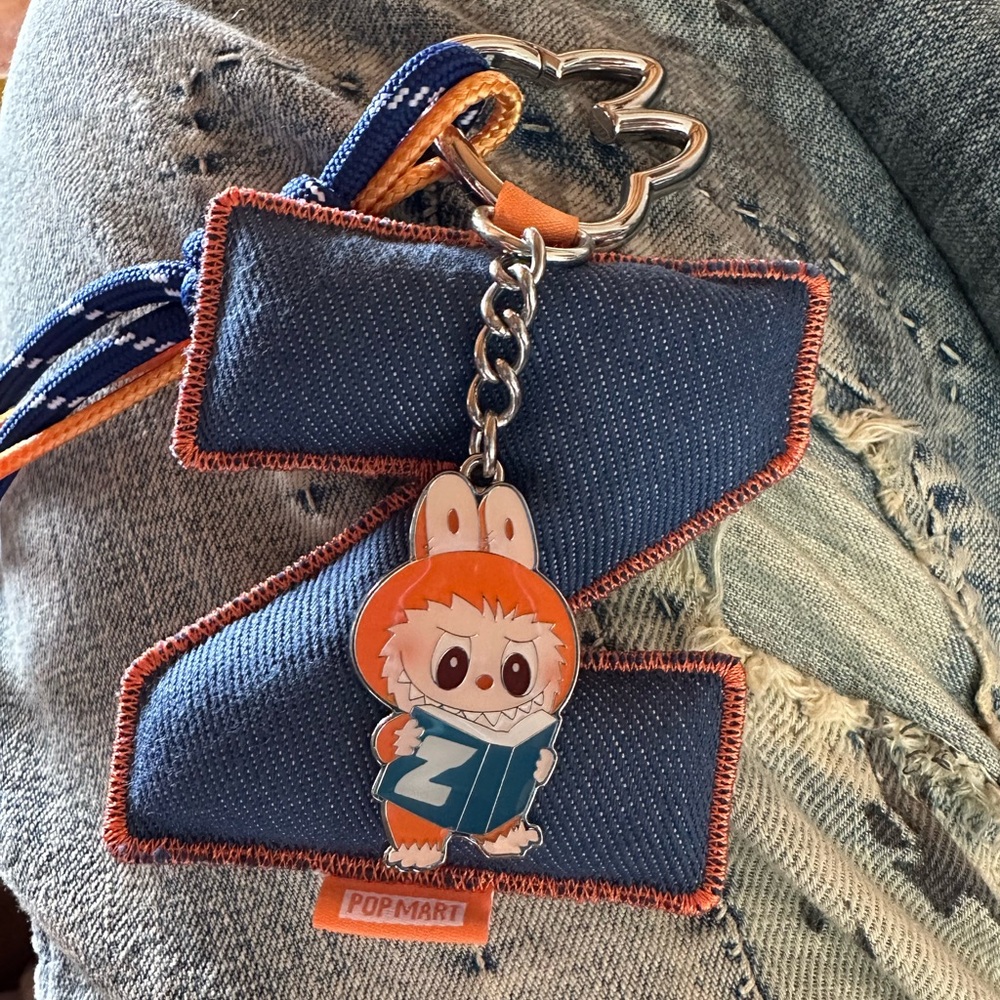Pop Mart The Monsters Letter Z Labubu Blue and Orange Keychain Pin For Love